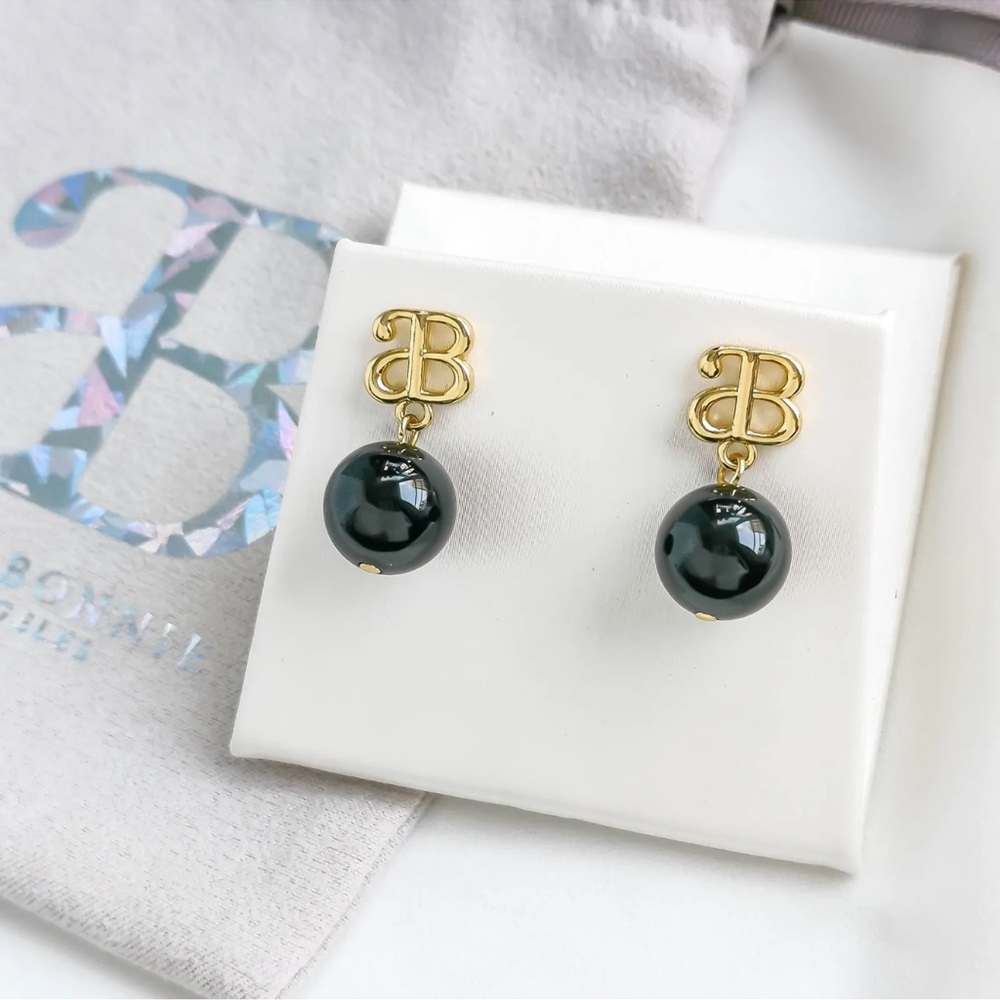 Alicia Bonnie Devotion gold Black Agate Earrings Authentic